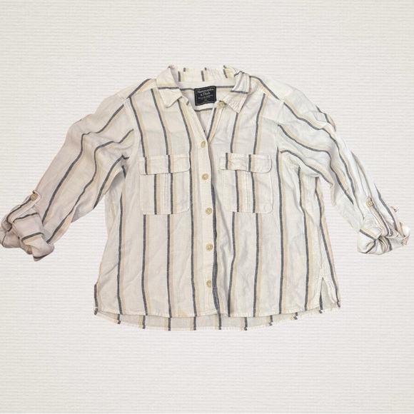 ABERCROMBIE AND FITCH Striped Linen Shirt Long Sleeve Button Down Womens XS - Picture 3 of 8